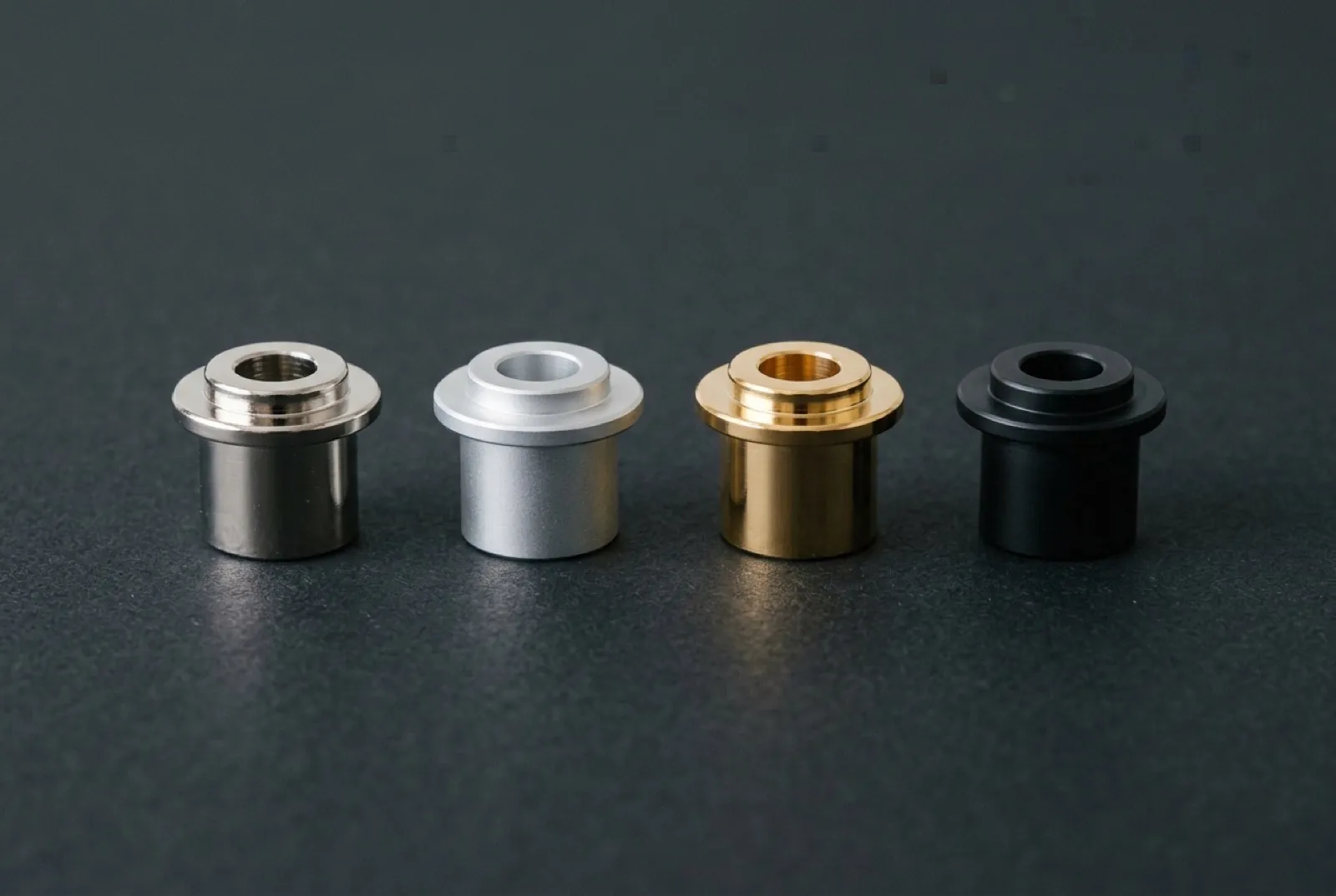 One turned part shown in four finishes